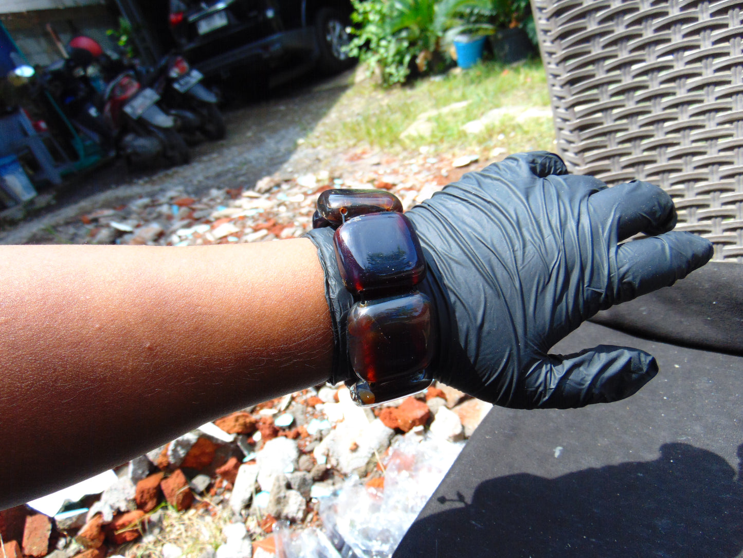 99 gr 7 Square Beads Bangle Indonesian Amber for Healing A7G49