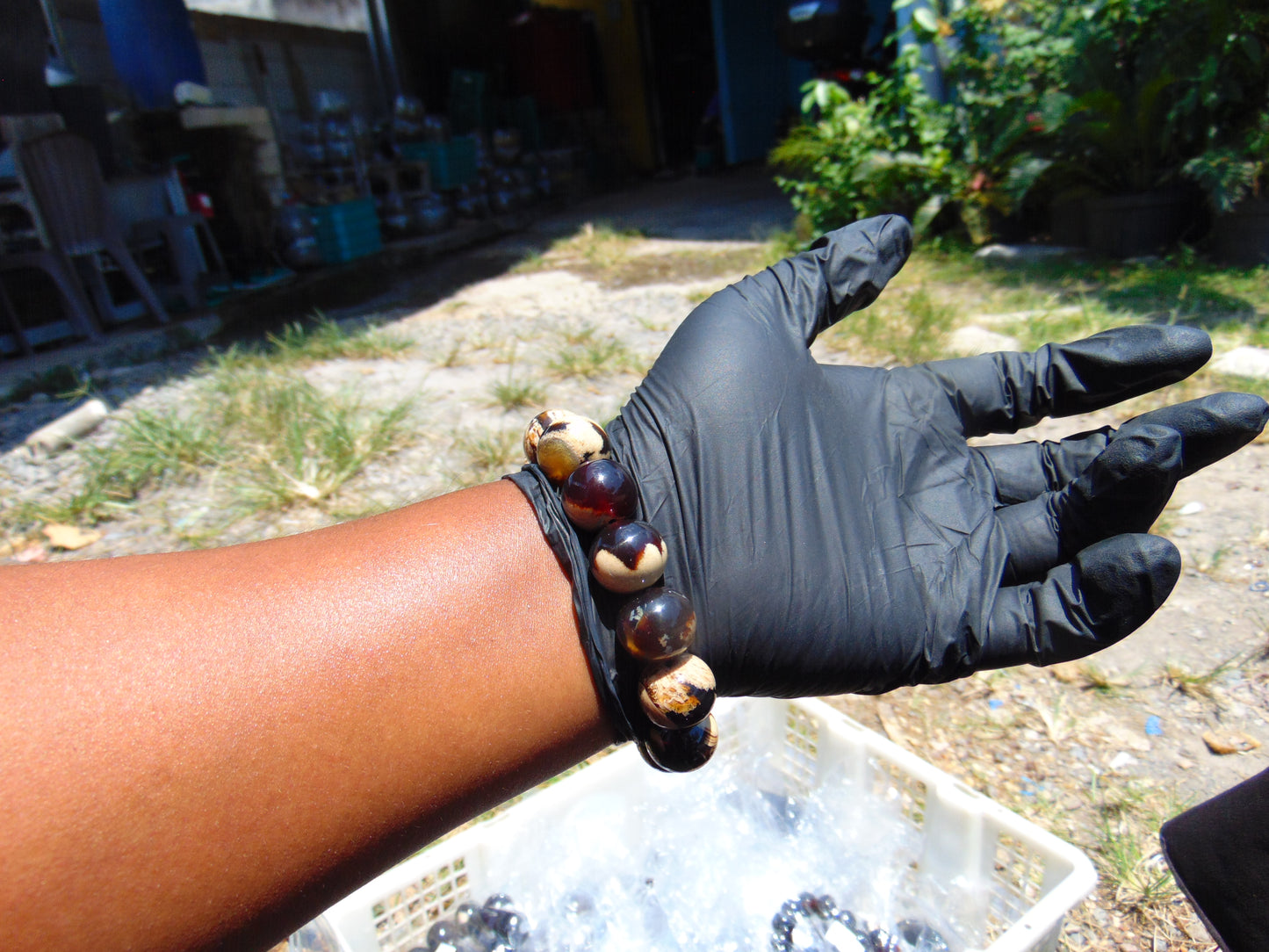 34 gram 14 Beads Mala Bracelet Indonesian white Blue Amber 16 mm for Healing B15M2