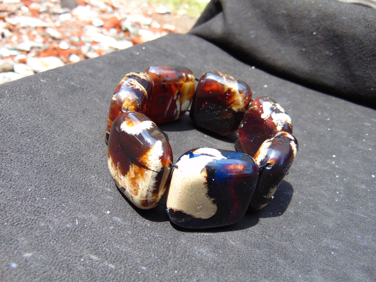 95 gr 7 Square Beads Bangle Indonesian Amber for Healing A7G36