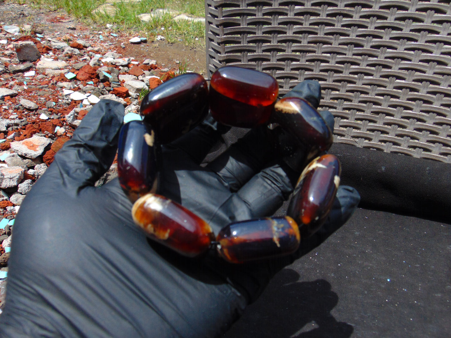 95 gr 7 Square Beads Bangle Indonesian Amber for Healing A7G36