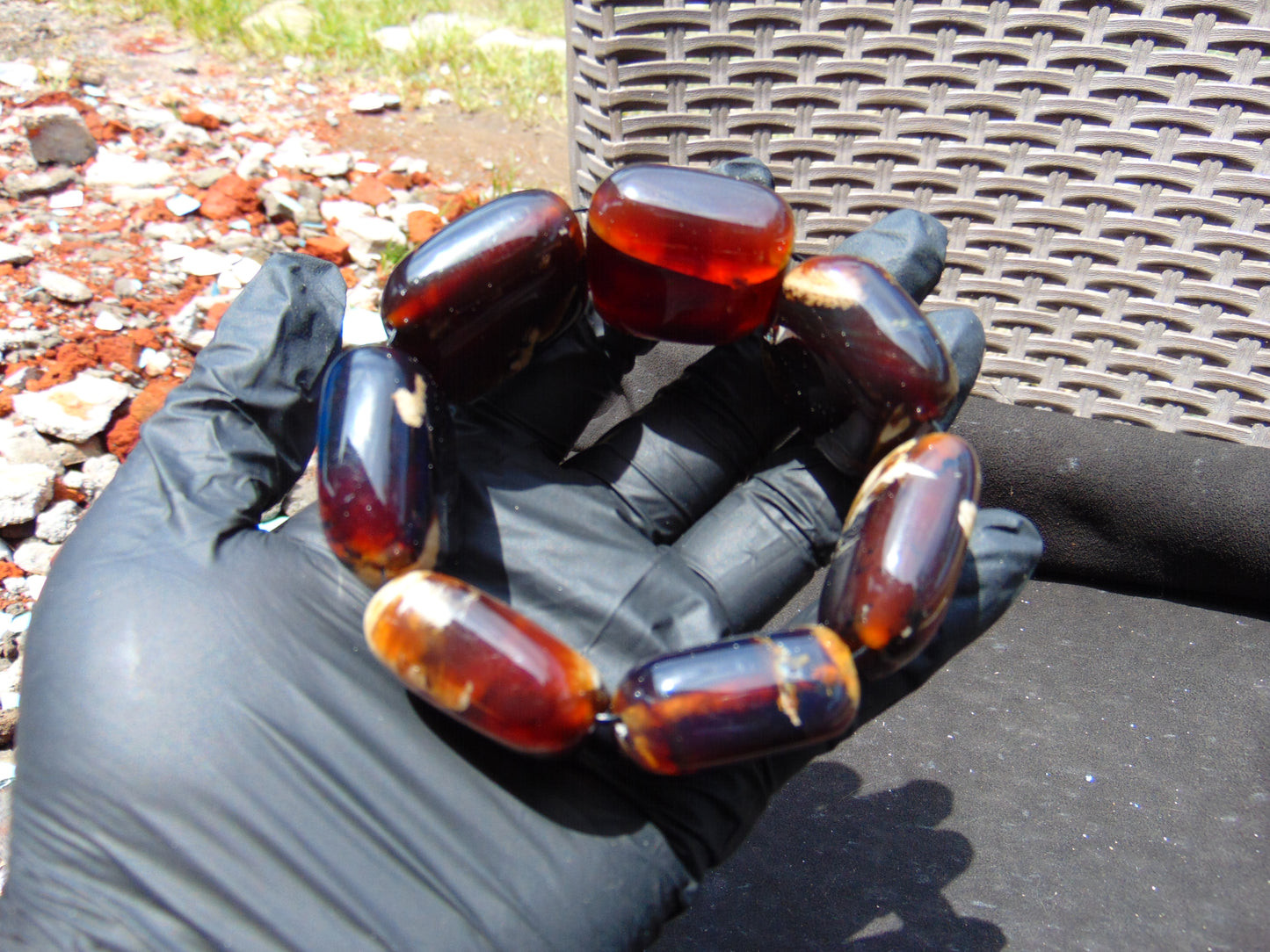 95 gr 7 Square Beads Bangle Indonesian Amber for Healing A7G36