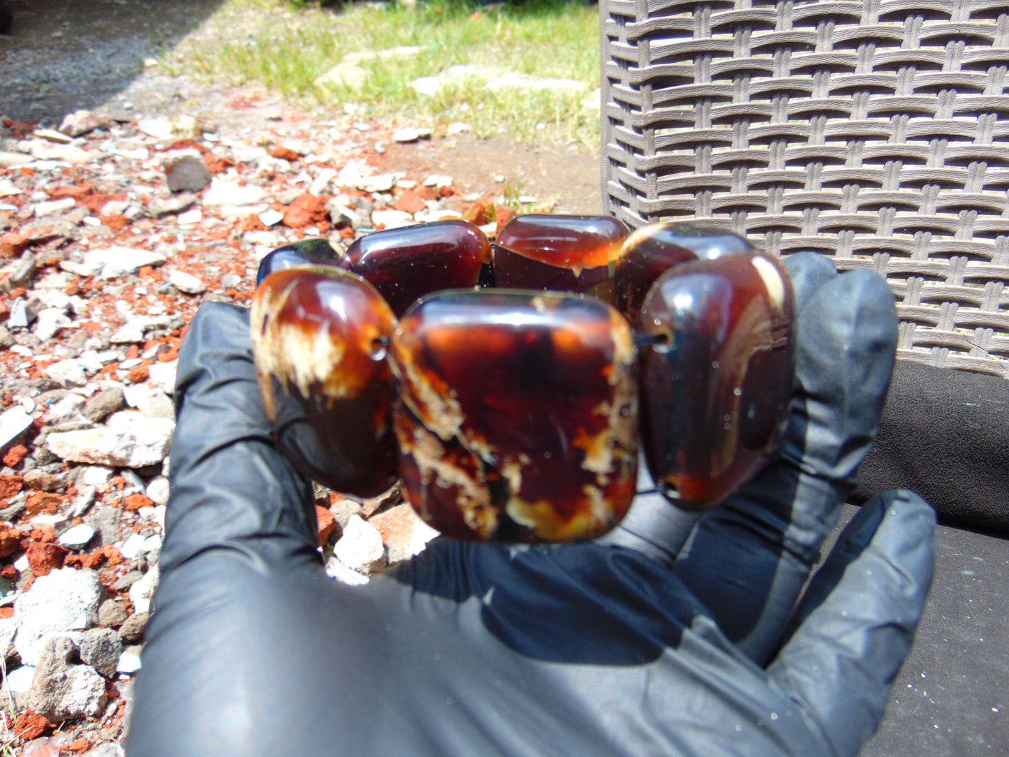 95 gr 7 Square Beads Bangle Indonesian Amber for Healing A7G36