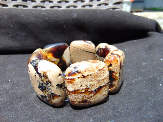 101 gr 7 Square Beads Bangle Indonesian white Amber for Healing A7G42