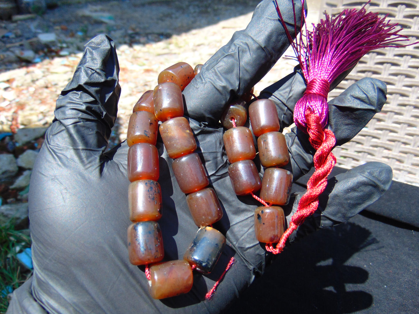 50 gr Komboloi Rosary 22+1 Beads 16x20 mm Indonesian red white Blue Amber for Healing 26COAR7