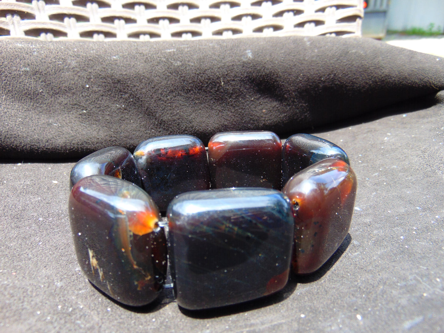 107 gr 7 Square Beads Bangle Indonesian Amber for Healing A7G45