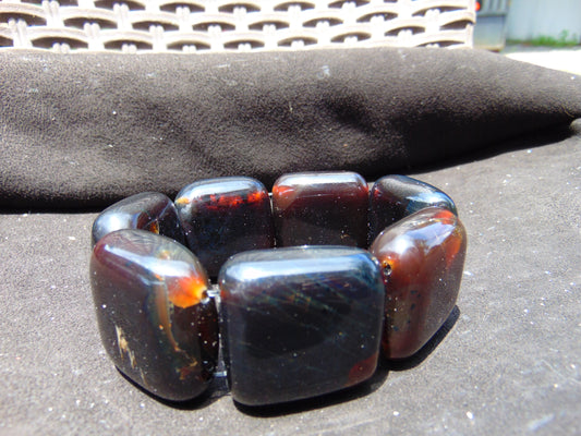 107 gr 7 Square Beads Bangle Indonesian Amber for Healing A7G45
