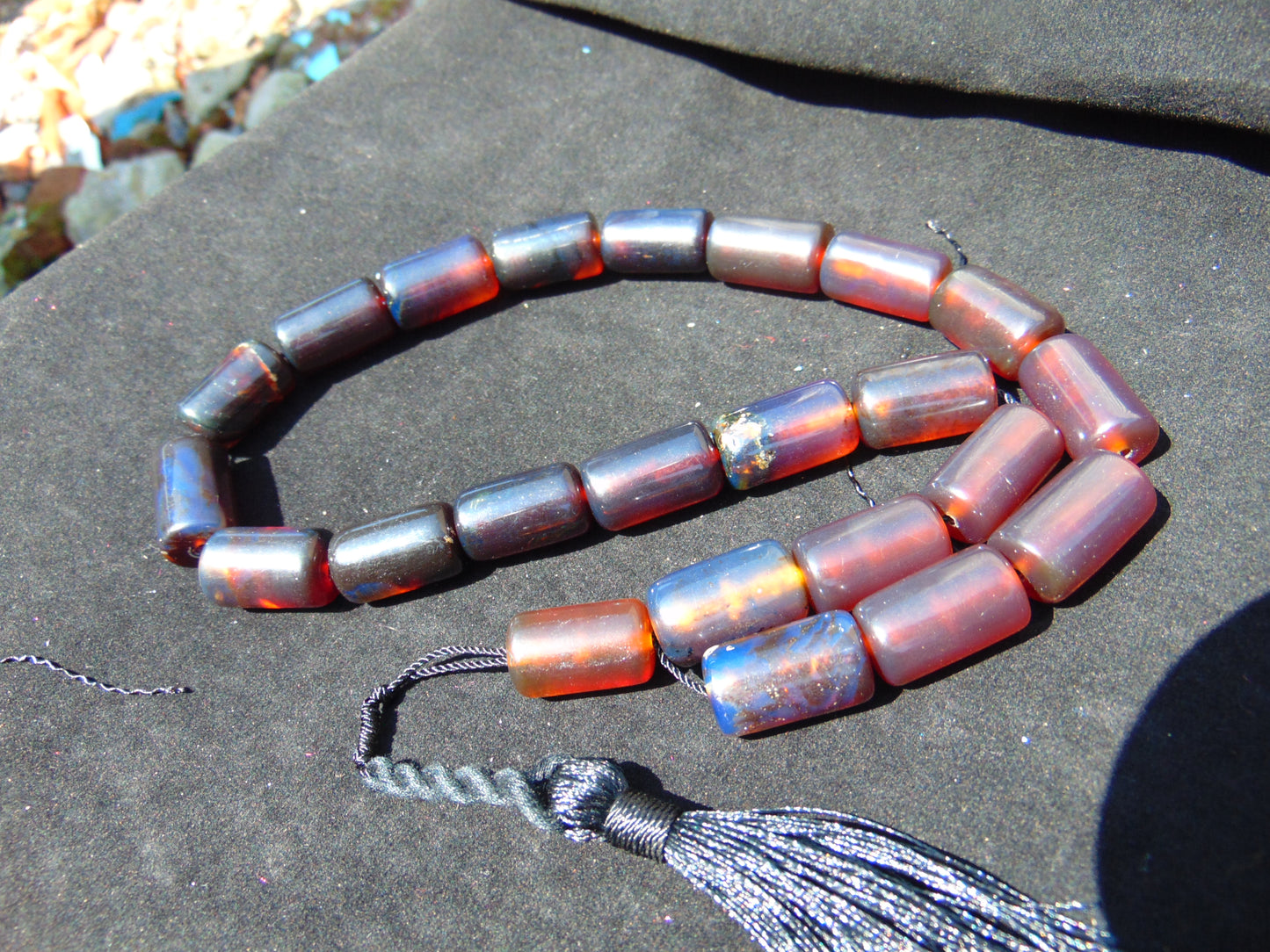 85 gr Komboloi Rosary 22+1 Beads 12x16 mm Indonesian Blue Amber for Healing 26COAR3