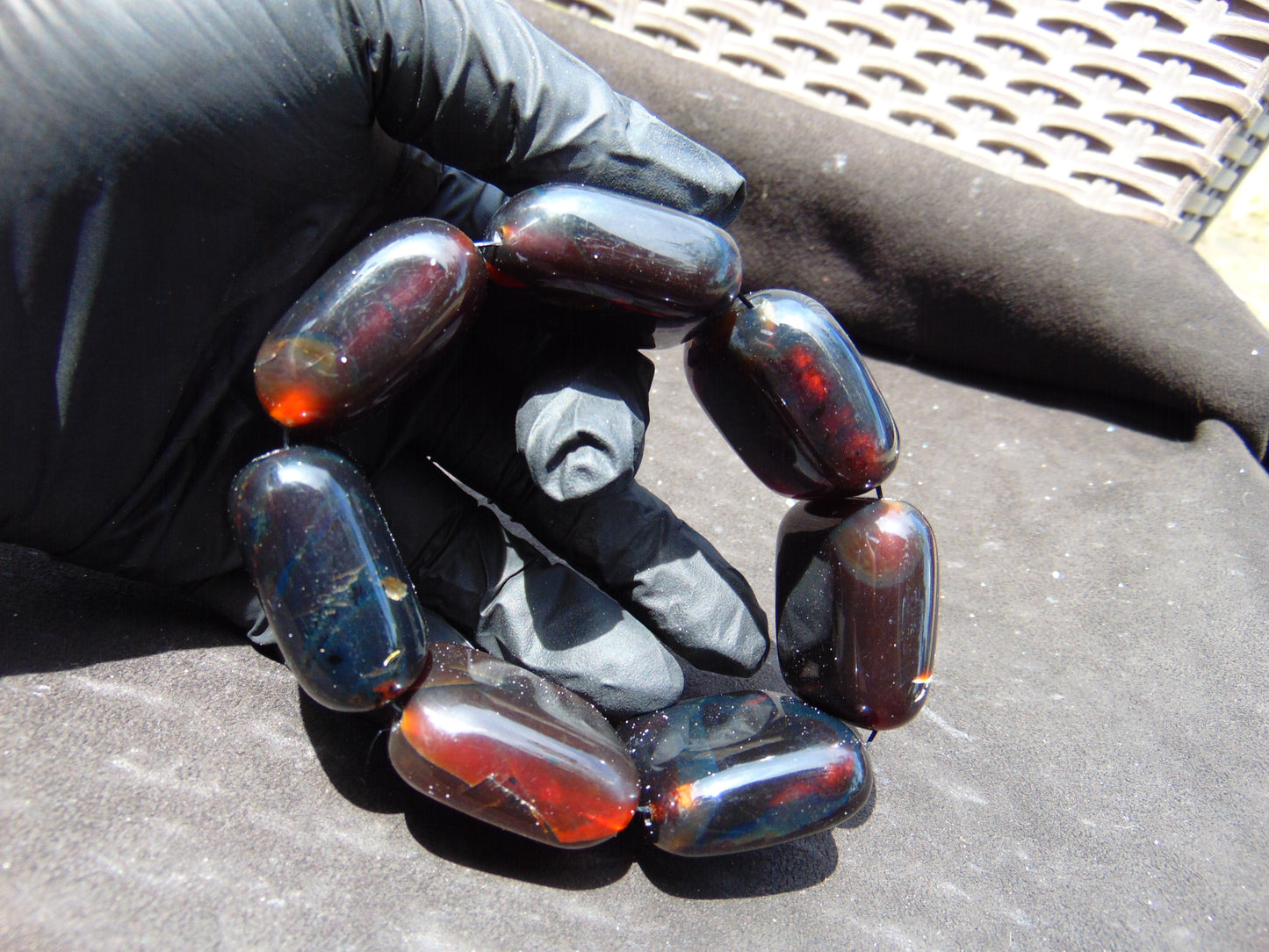 107 gr 7 Square Beads Bangle Indonesian Amber for Healing A7G45