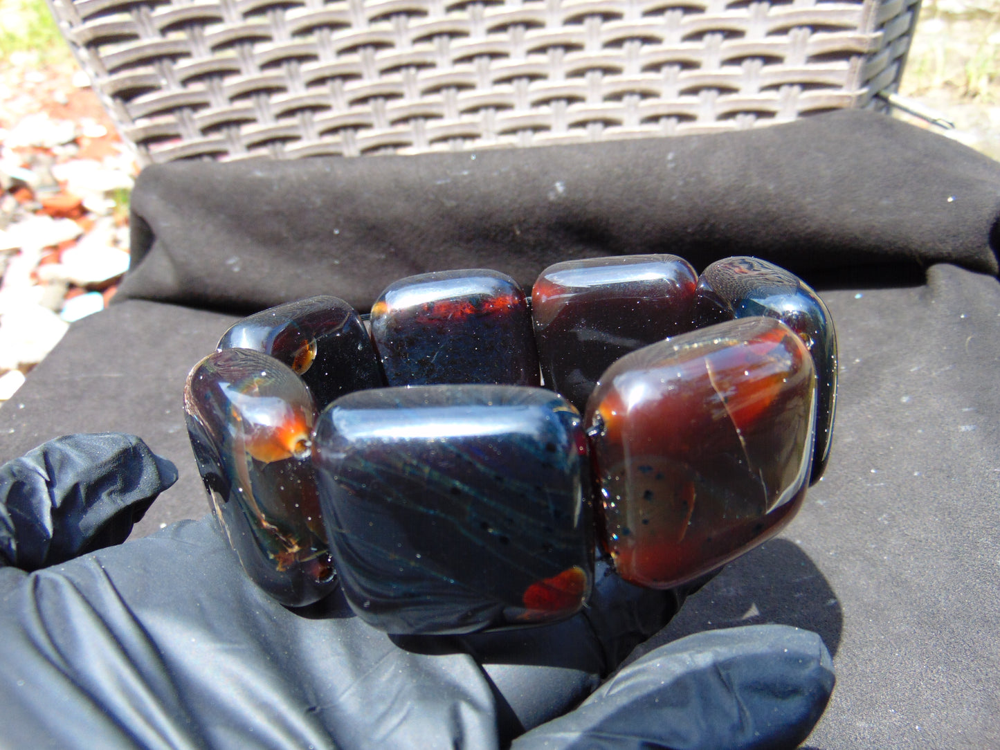 107 gr 7 Square Beads Bangle Indonesian Amber for Healing A7G45