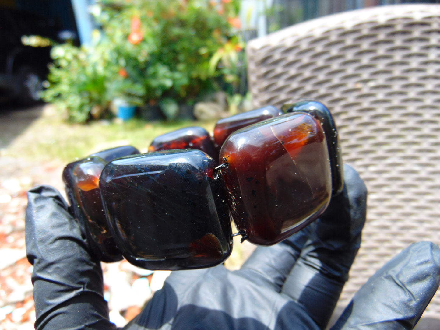 107 gr 7 Square Beads Bangle Indonesian Amber for Healing A7G45