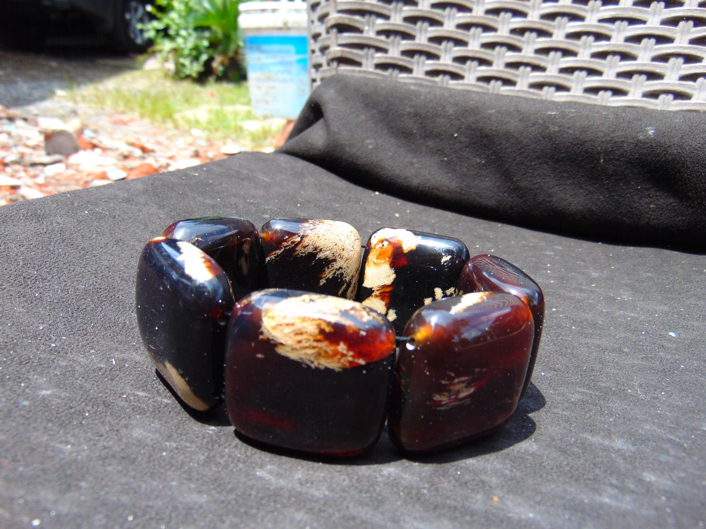 102 gr 7 Square Beads Bangle Indonesian Amber for Healing A7G22
