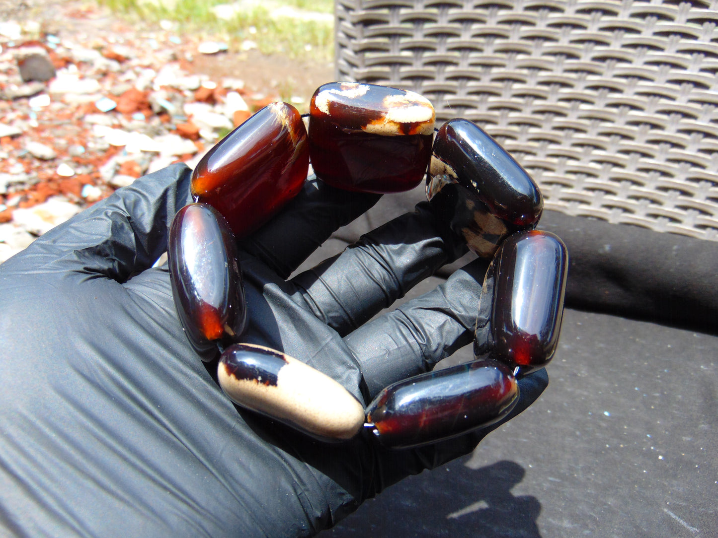 102 gr 7 Square Beads Bangle Indonesian Amber for Healing A7G22