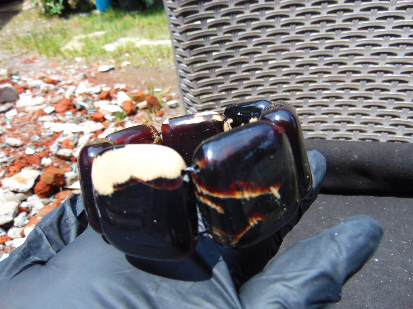 102 gr 7 Square Beads Bangle Indonesian Amber for Healing A7G22