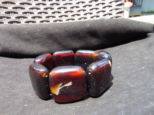 107 gr 7 Square Beads Bangle Indonesian Amber for Healing A7G44