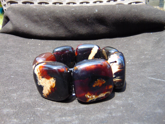 88 gr 7 Square Beads Bangle Indonesian Amber for Healing A7G39
