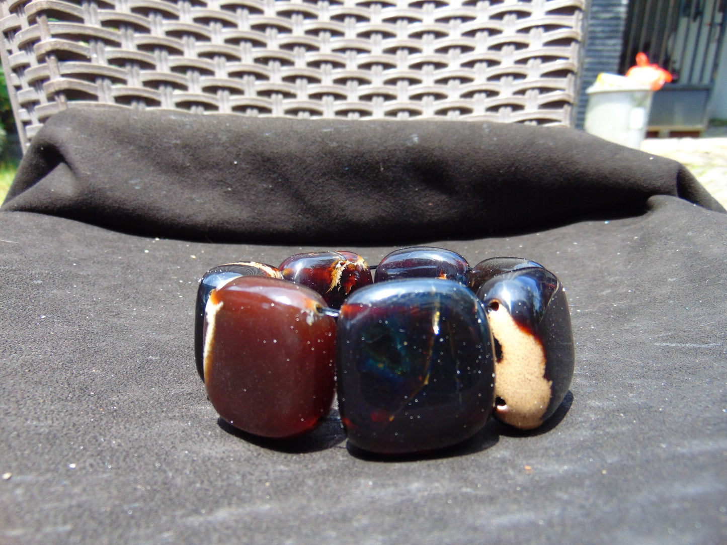 88 gr 7 Square Beads Bangle Indonesian Amber for Healing A7G39