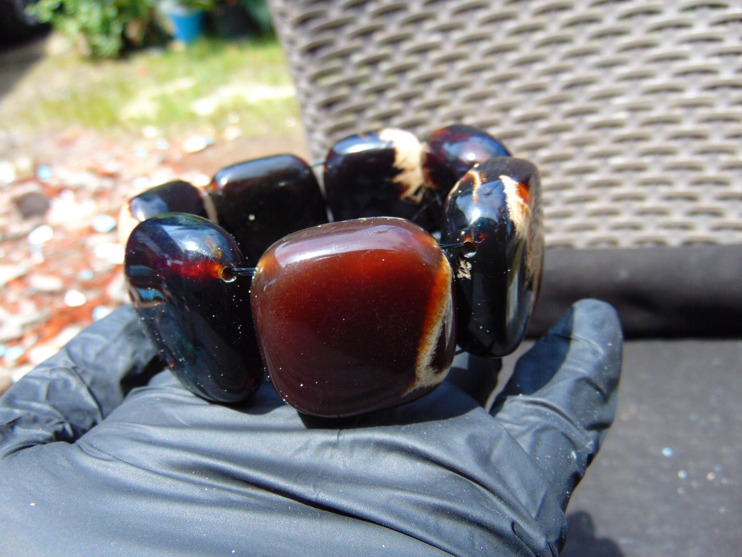 88 gr 7 Square Beads Bangle Indonesian Amber for Healing A7G39