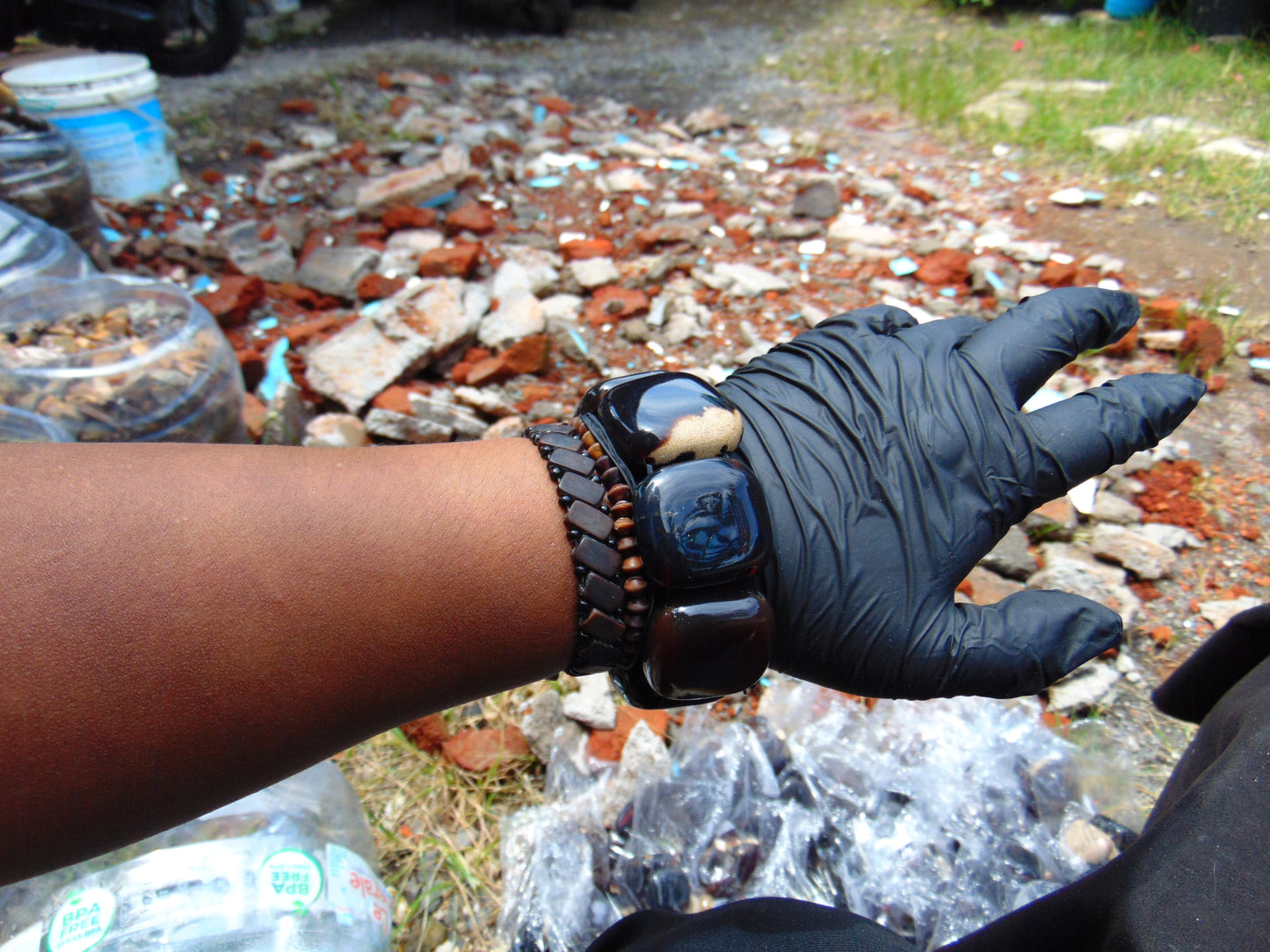 88 gr 7 Square Beads Bangle Indonesian Amber for Healing A7G39