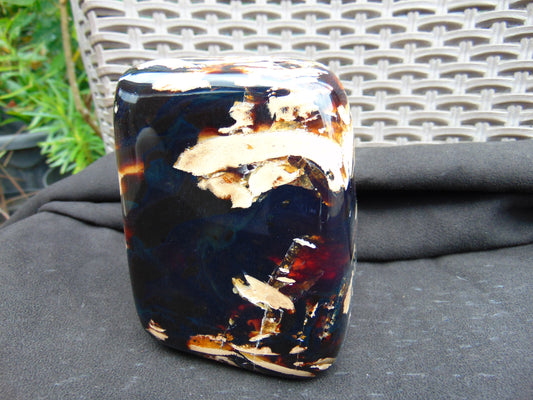 695 gram Rectangle Full Polished 11x8x8 cm Mushroom Inclusion Indonesia Blue Amber for Healing AR16