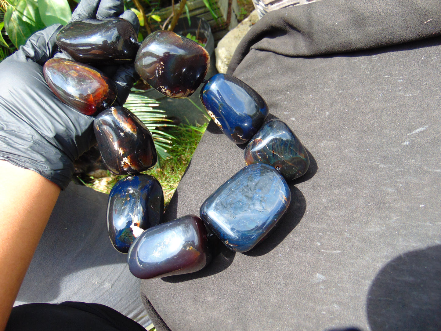 739 gr Big Necklace Indonesian Dark Blue Amber for Healing A9K94