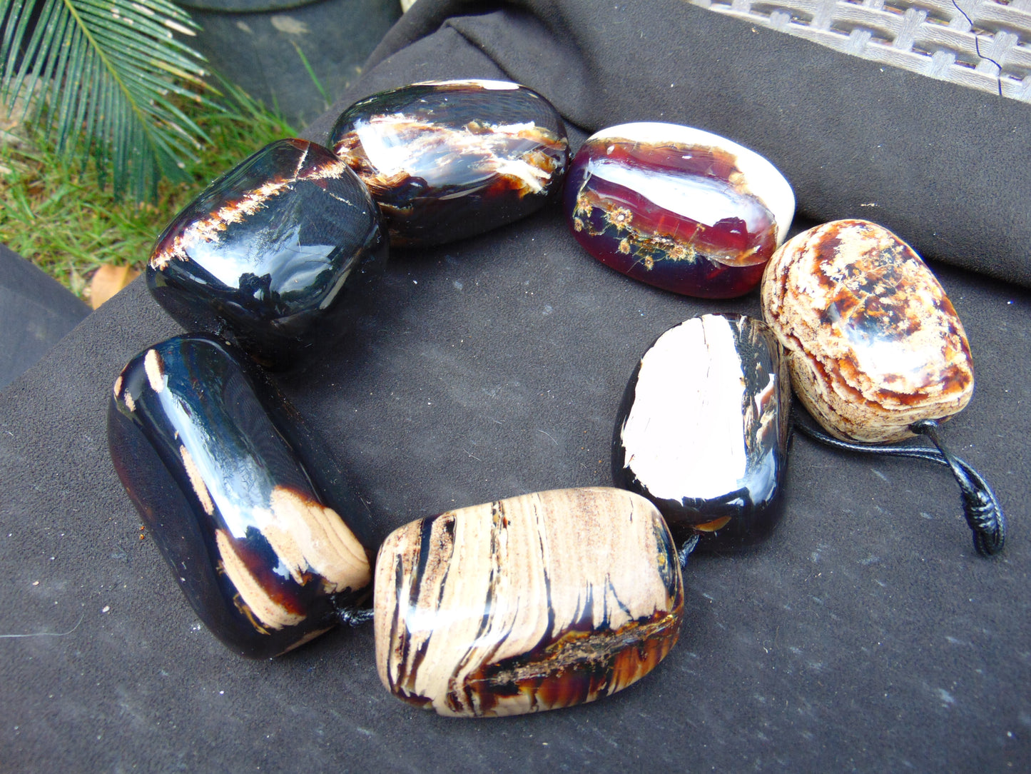 914 gr Big Necklace Indonesian Blue White Amber for Healing A7K84