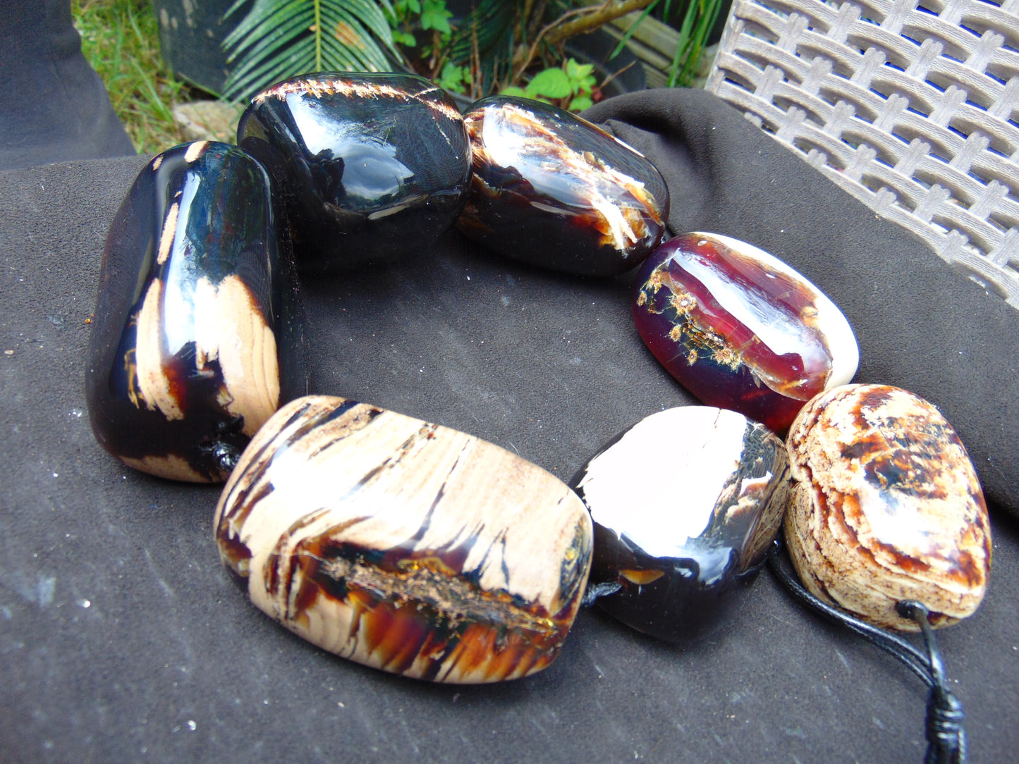 914 gr Big Necklace Indonesian Blue White Amber for Healing A7K84