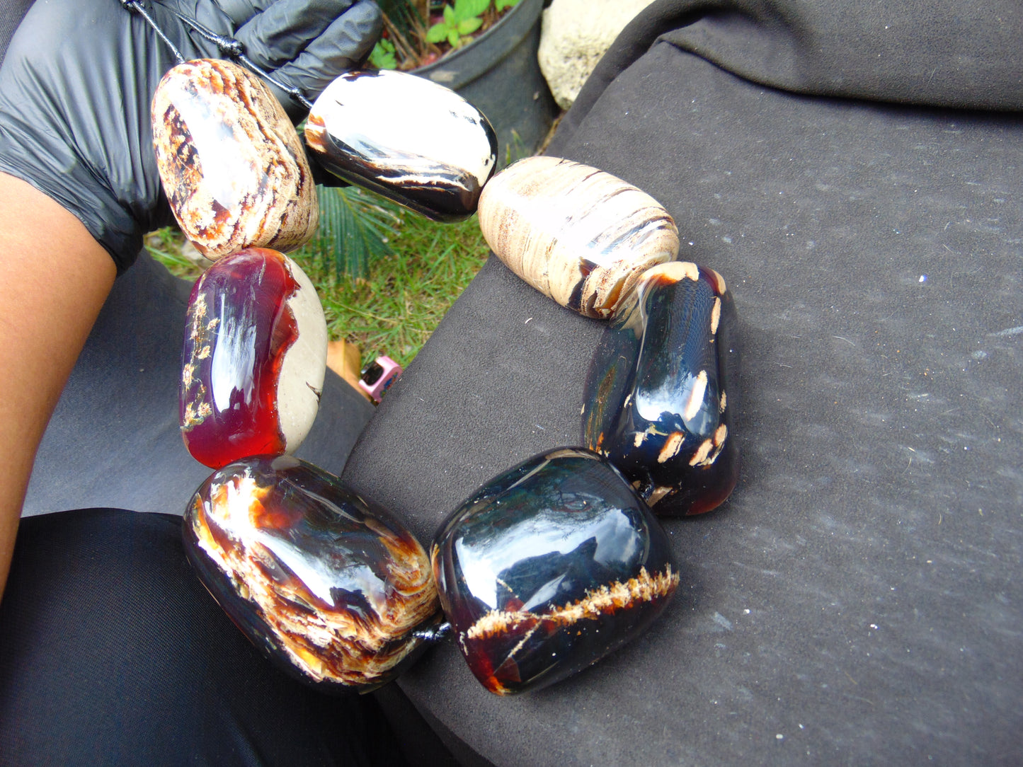 914 gr Big Necklace Indonesian Blue White Amber for Healing A7K84