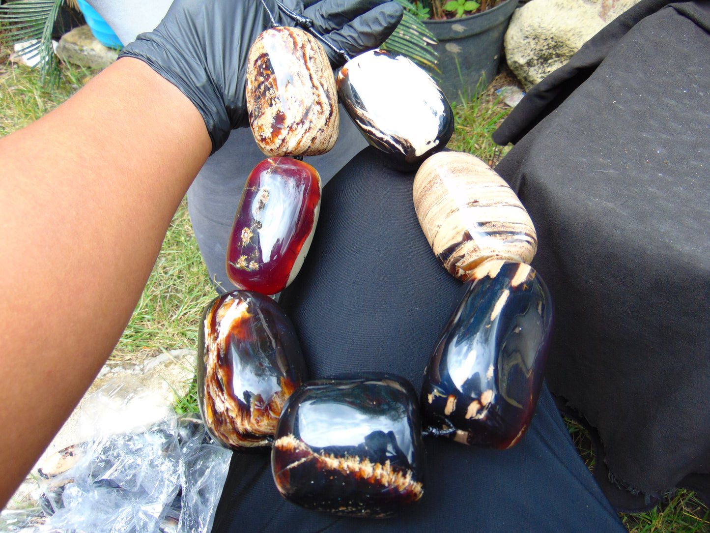 914 gr Big Necklace Indonesian Blue White Amber for Healing A7K84