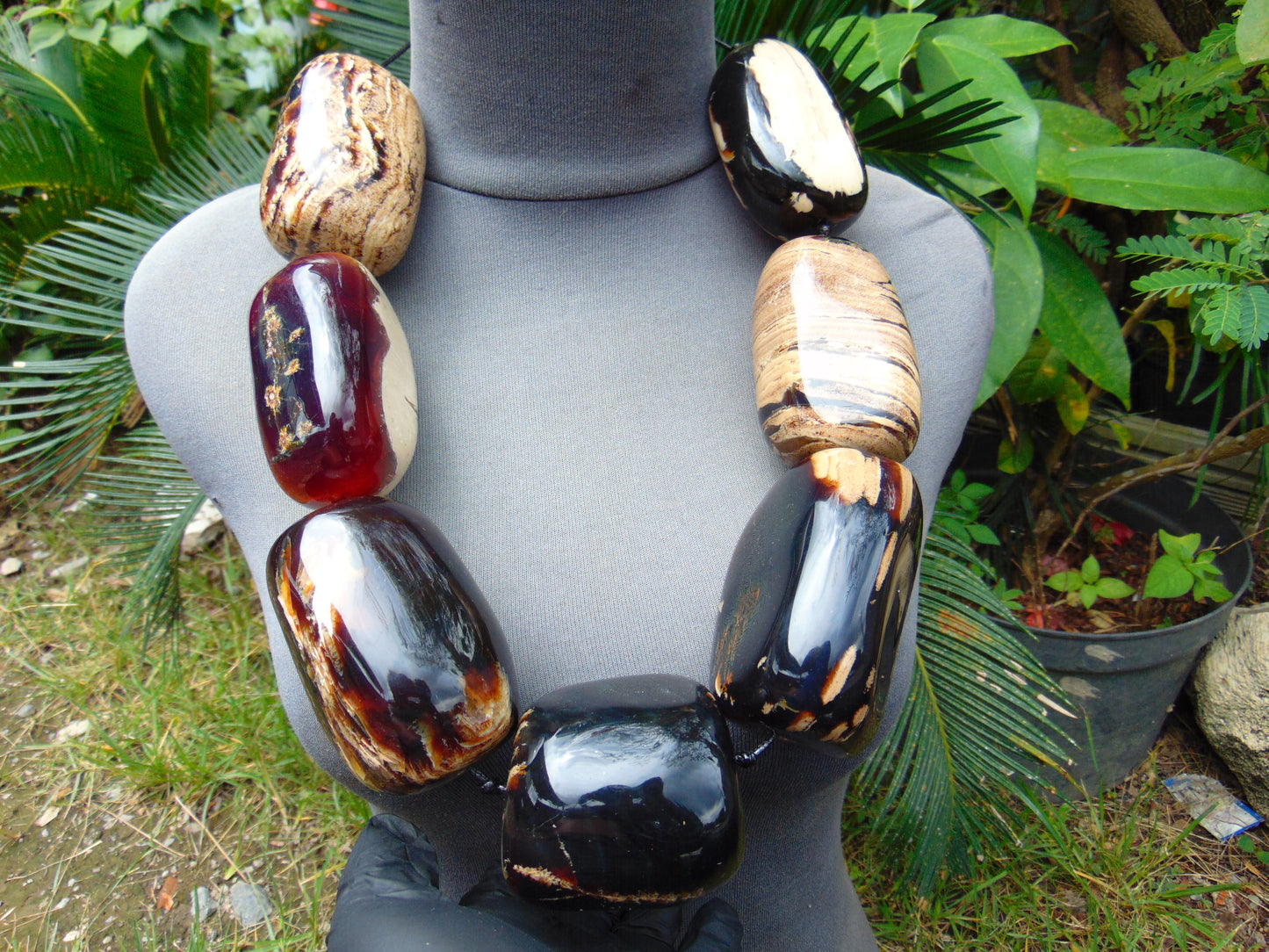 914 gr Big Necklace Indonesian Blue White Amber for Healing A7K84