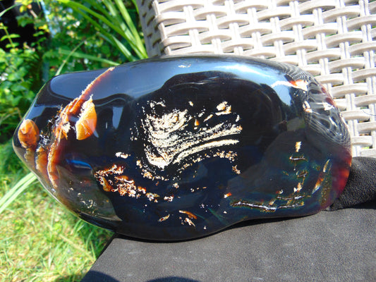 1167 gram full polished 25x12x7 cm Indonesian Dark Blue Amber for Healing AR82
