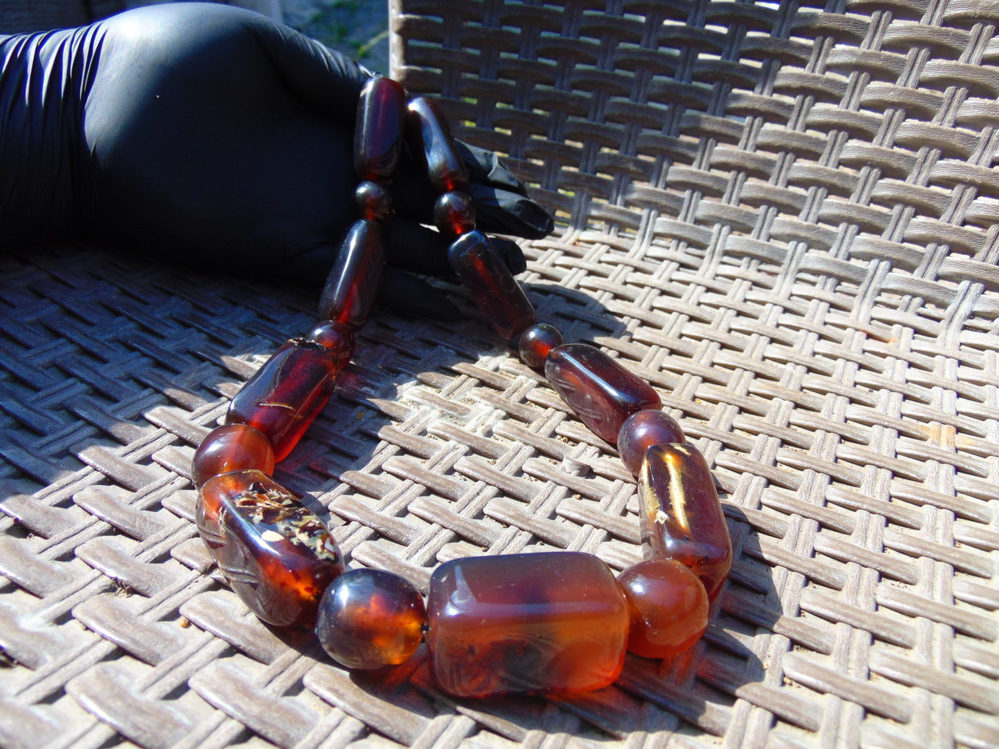 114 gr Small Necklace beads Indonesian Crystal Red Blue Amber for Healing 26NA05