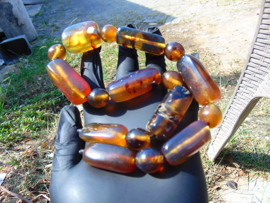 72 gr Small Necklace beads Indonesian Crystal Yellow blue Amber for Healing 26NA04