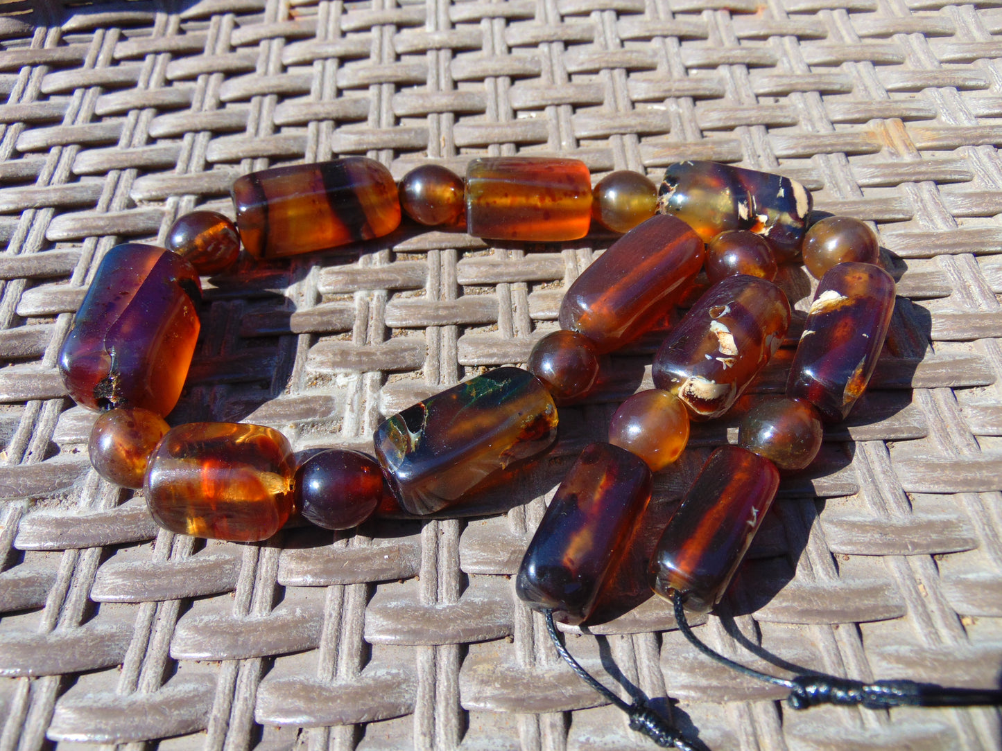 84 gr Small Necklace beads Indonesian Crystal Red Blue Amber for Healing 26NA06
