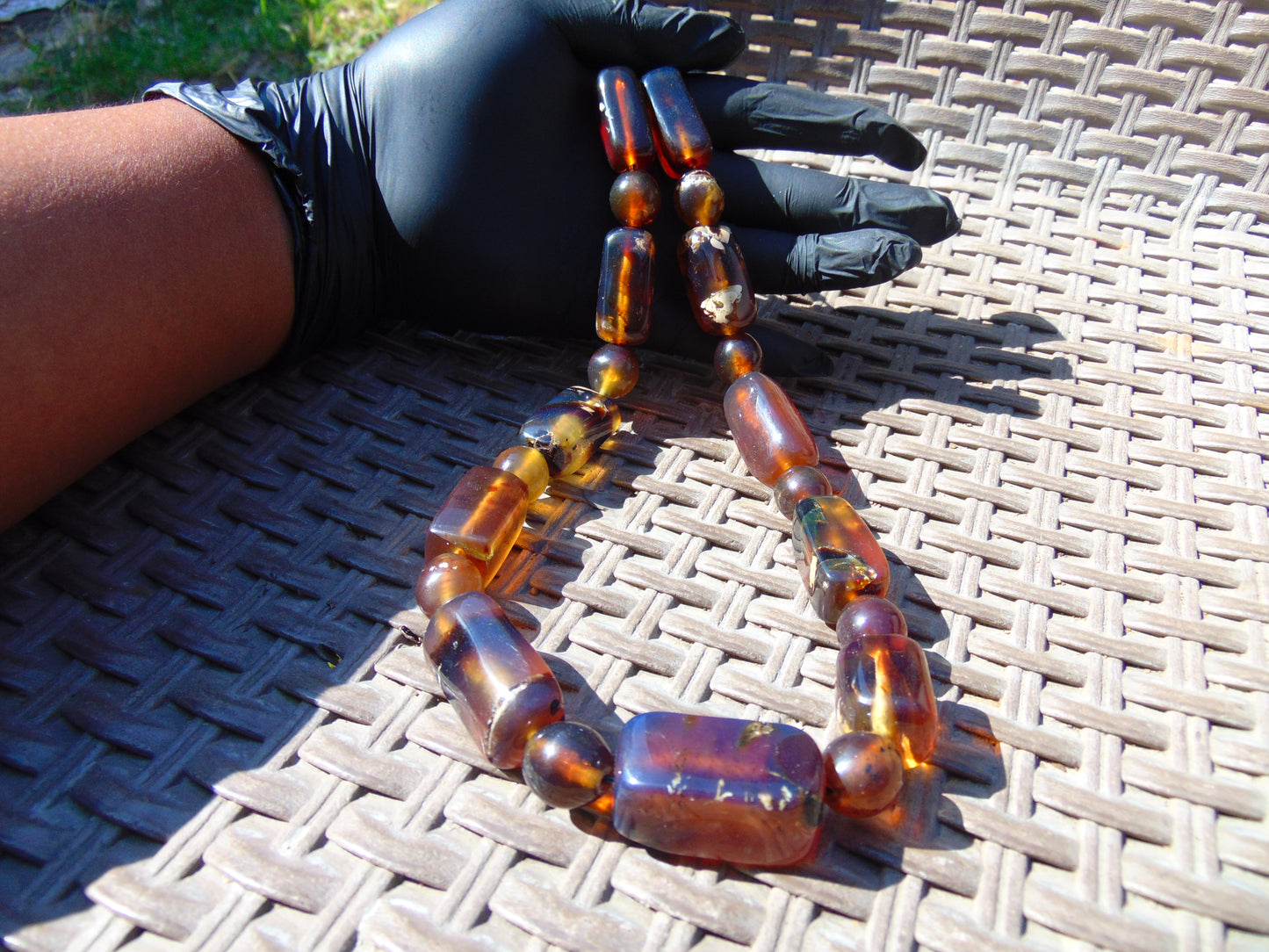 84 gr Small Necklace beads Indonesian Crystal Red Blue Amber for Healing 26NA06