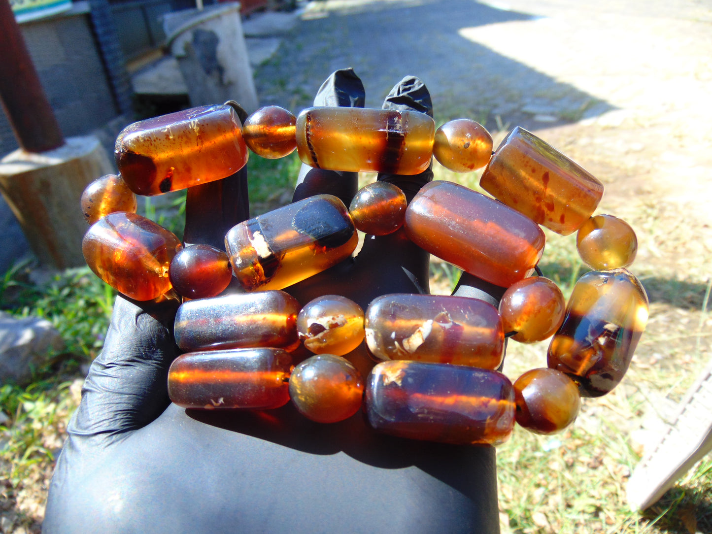 84 gr Small Necklace beads Indonesian Crystal Red Blue Amber for Healing 26NA06