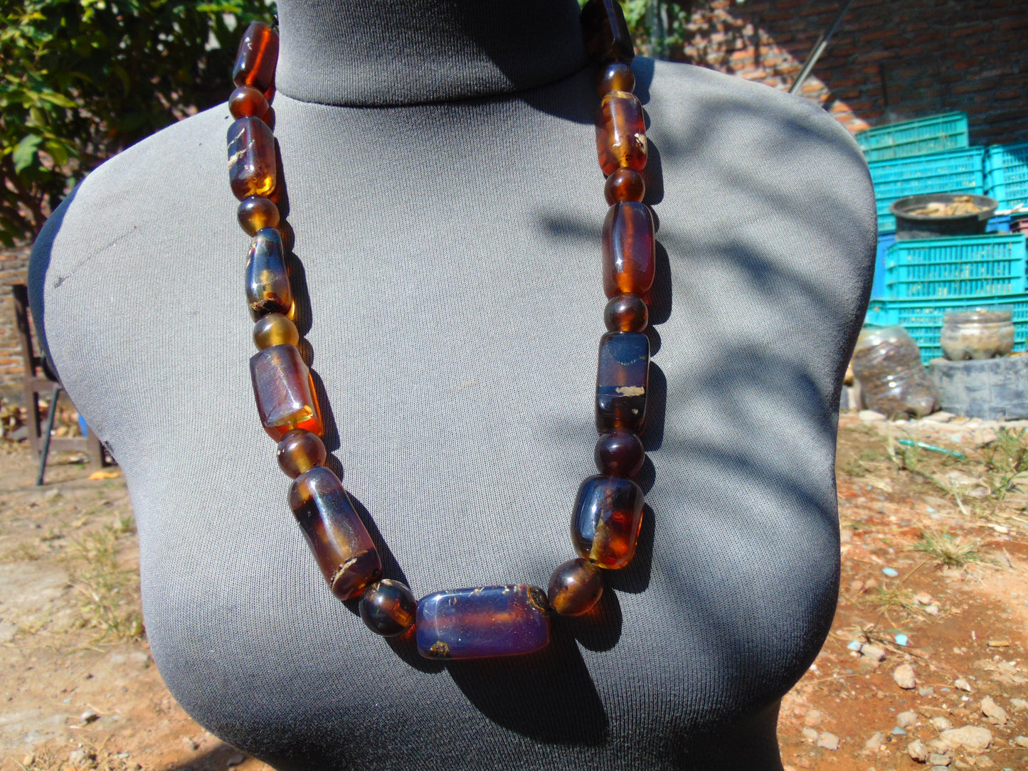 84 gr Small Necklace beads Indonesian Crystal Red Blue Amber for Healing 26NA06