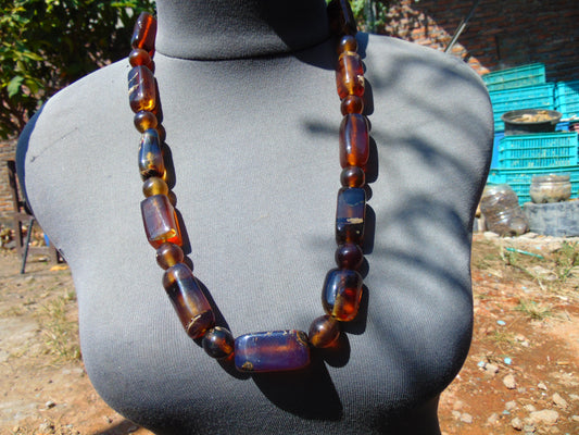 84 gr Small Necklace beads Indonesian Crystal Red Blue Amber for Healing 26NA06