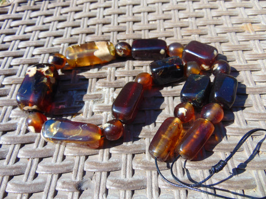 91 gr Small Necklace beads Indonesian Crystal Blue Amber for Healing 26NA03