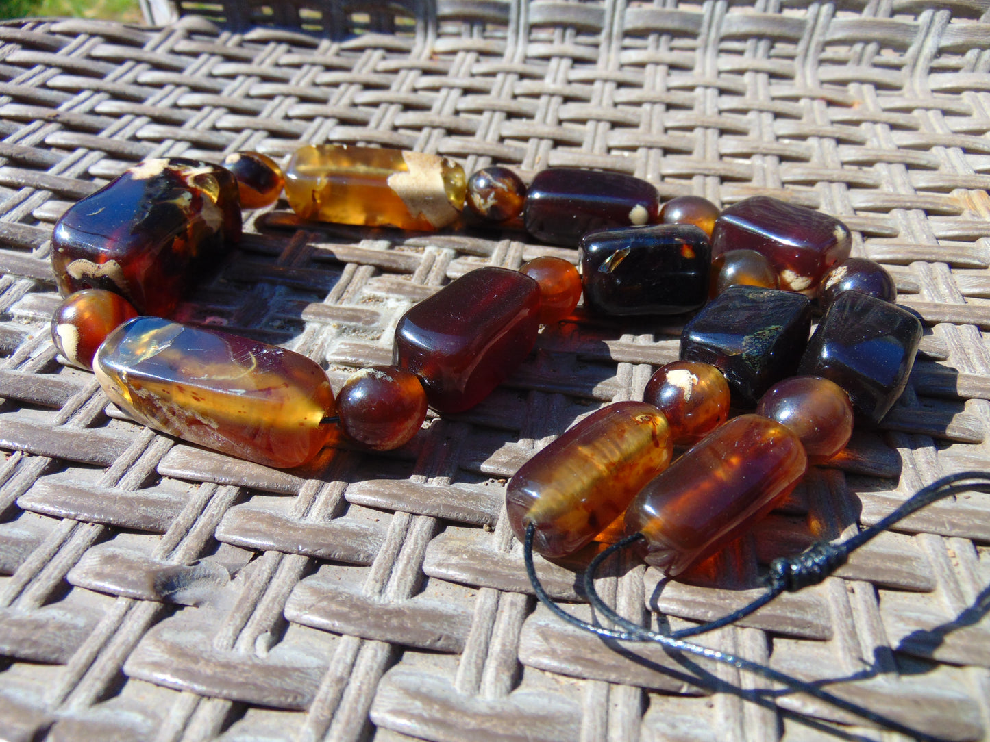 91 gr Small Necklace beads Indonesian Crystal Blue Amber for Healing 26NA03