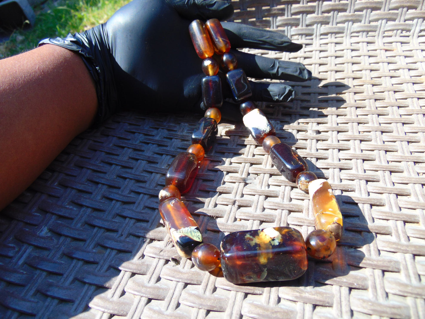 91 gr Small Necklace beads Indonesian Crystal Blue Amber for Healing 26NA03