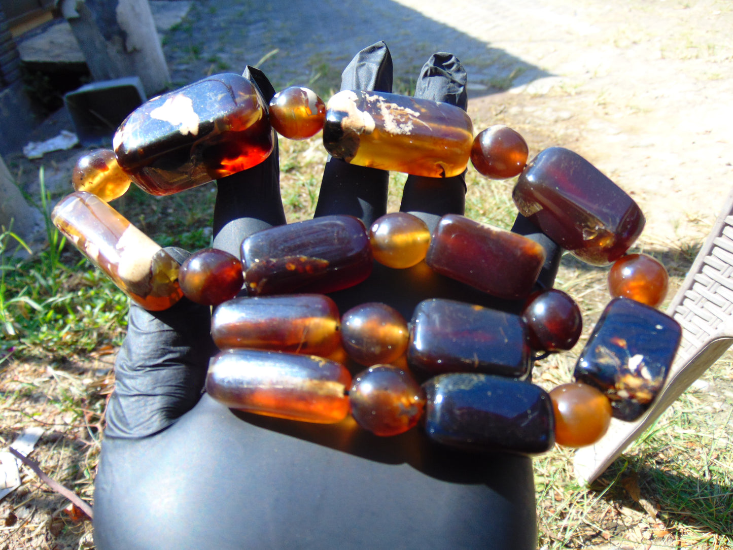 91 gr Small Necklace beads Indonesian Crystal Blue Amber for Healing 26NA03