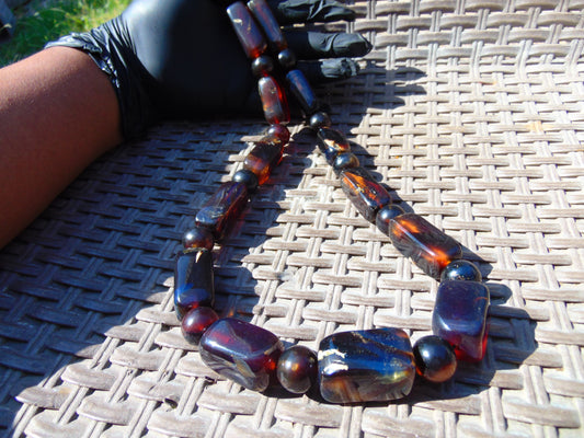 142 gr Small Necklace beads Indonesian Crystal Dark Blue Amber for Healing 26NA02