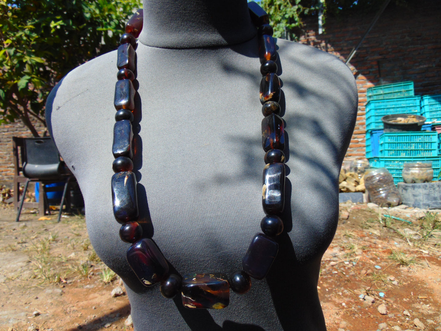 142 gr Small Necklace beads Indonesian Crystal Dark Blue Amber for Healing 26NA02