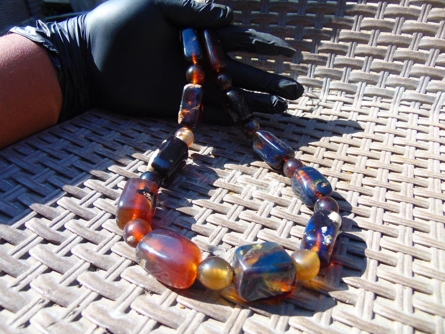 99 gr Small Necklace beads Indonesian Crystal White Blue Amber for Healing 26NA08