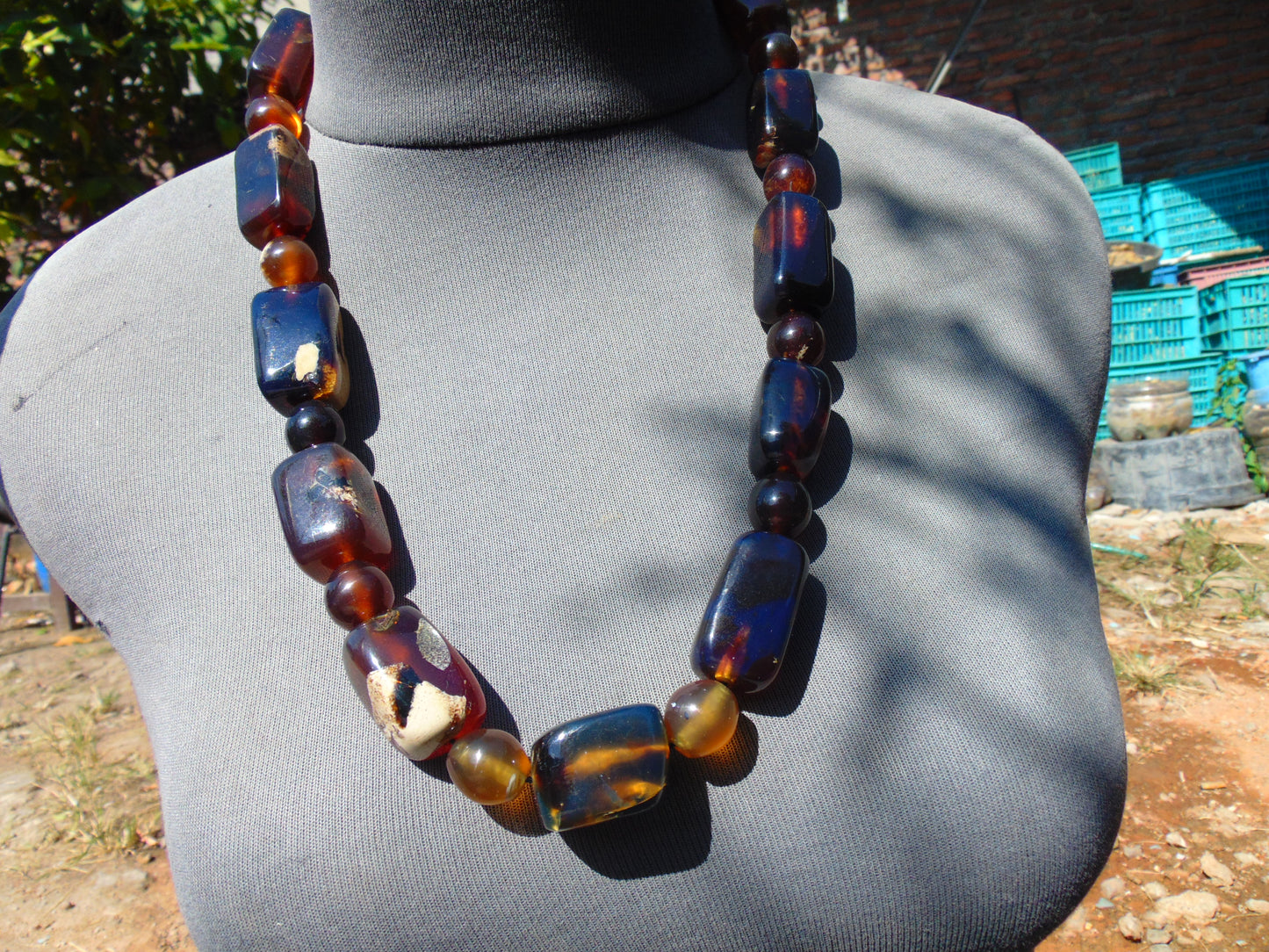 99 gr Small Necklace beads Indonesian Crystal White Blue Amber for Healing 26NA08