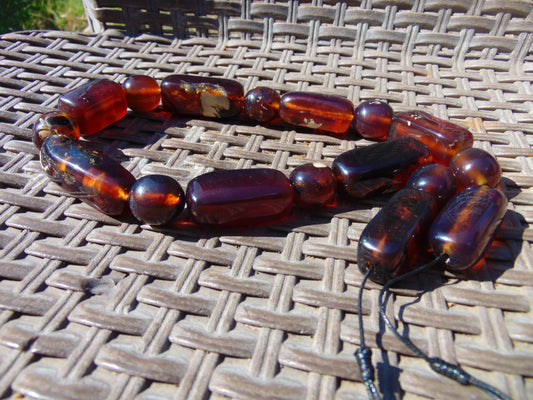 122 gr Small Necklace beads Indonesian Red blue Amber for Healing 26NA01