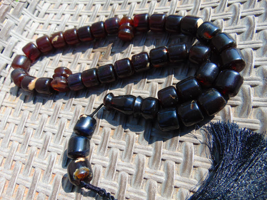129 gr Komboloi  Mesbah Rosary 33+3 Beads 16x16 mm Indonesian Sumatra Amber for Healing No.9