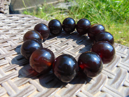 12 Beads Mala Bracelet Indonesian Sumatra Dark Amber for Healing G20B8