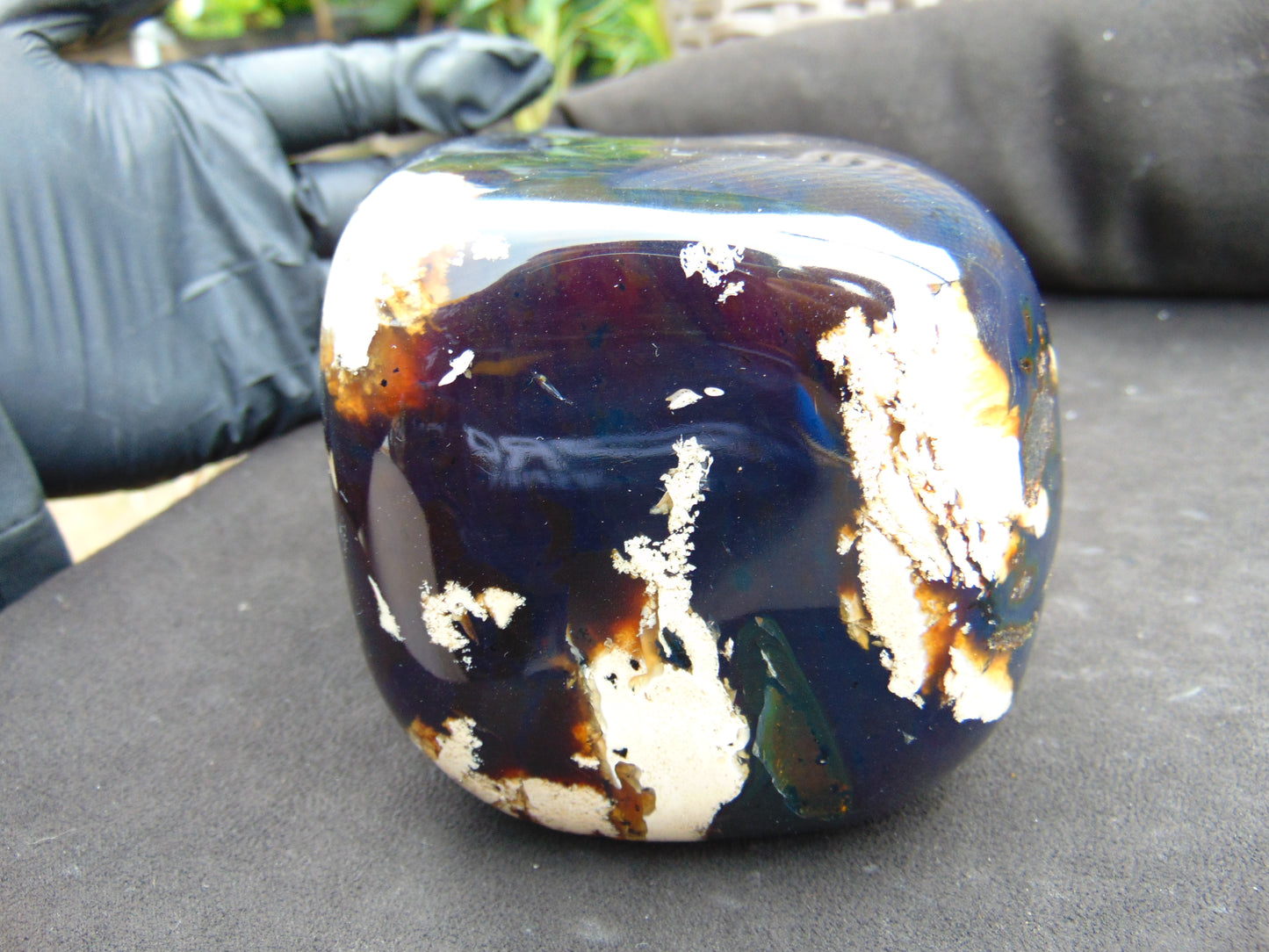 655 gr Blue polished 100x90x88 mm Square Indonesian Amber for Healing WY12