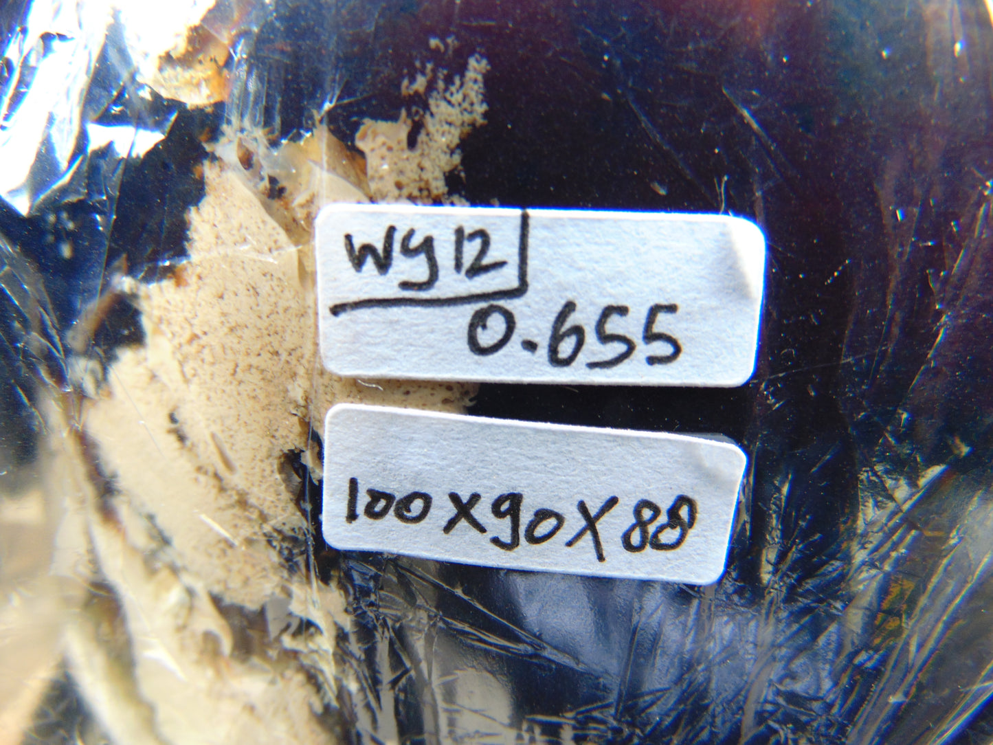 655 gr Blue polished 100x90x88 mm Square Indonesian Amber for Healing WY12